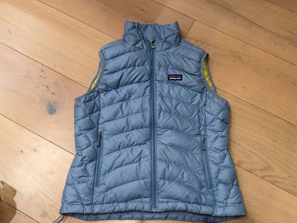 Patagonia Women's Down Sweater Vest Size Small Blue Yellow Puffer
